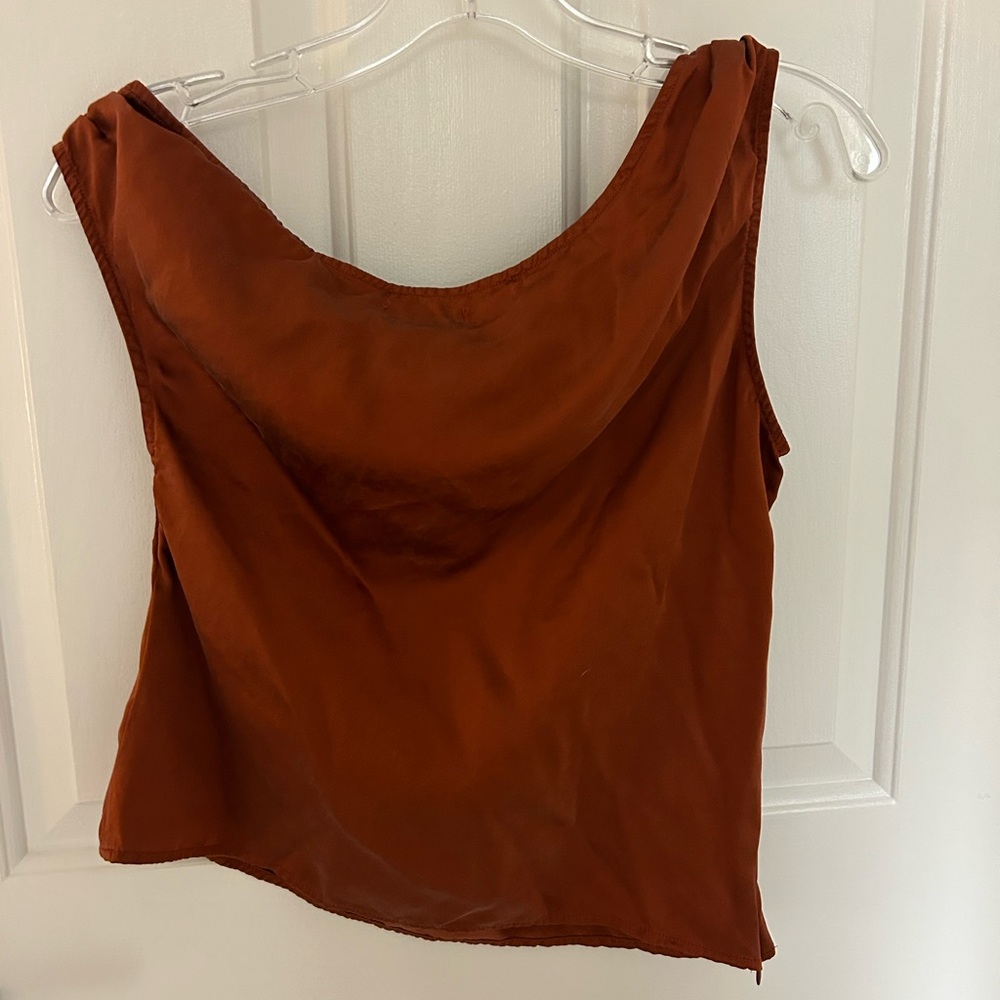 Reformation Annika Silk Blouse Oxide Red - Picture 6 of 7